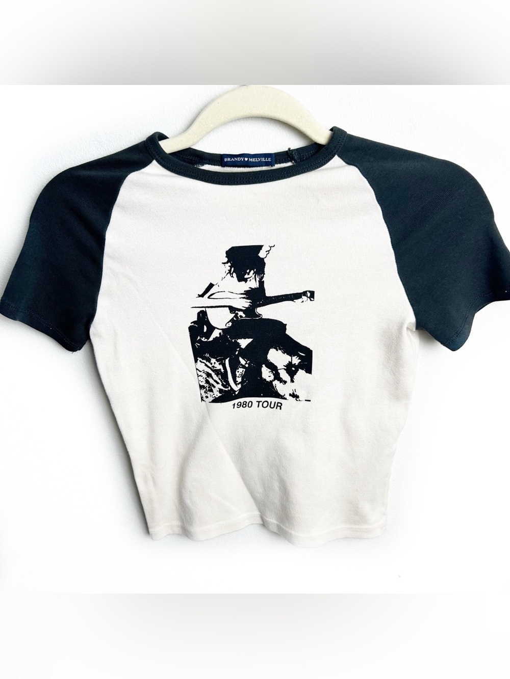 Brandy Melville "1980 Tour" Crop Baseball Tee | Raglan Graphic Top | OS